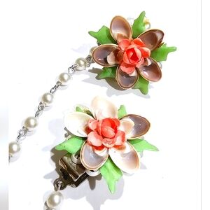 LAST CALL🍂 Vintage 50s seashell sweater clips midcentury fashion pinup handmade